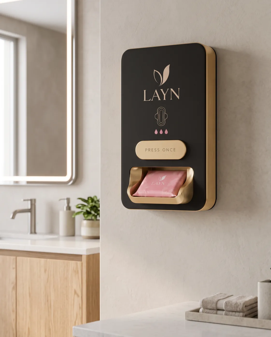 Matte Black LAYN PAD wall-mounted dispenser in an office washroom