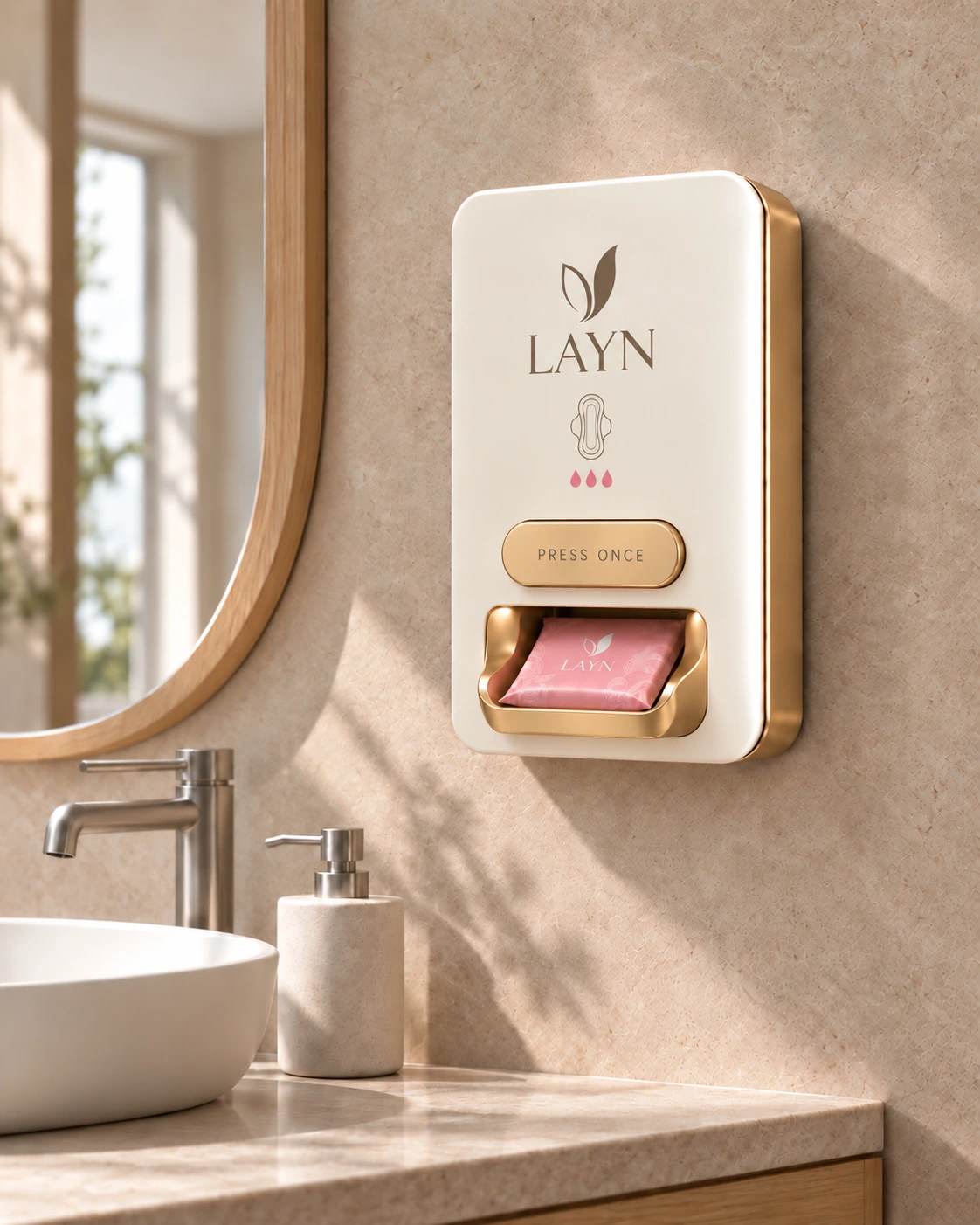Ivory LAYN PAD wall-mounted dispenser in a luxury restroom