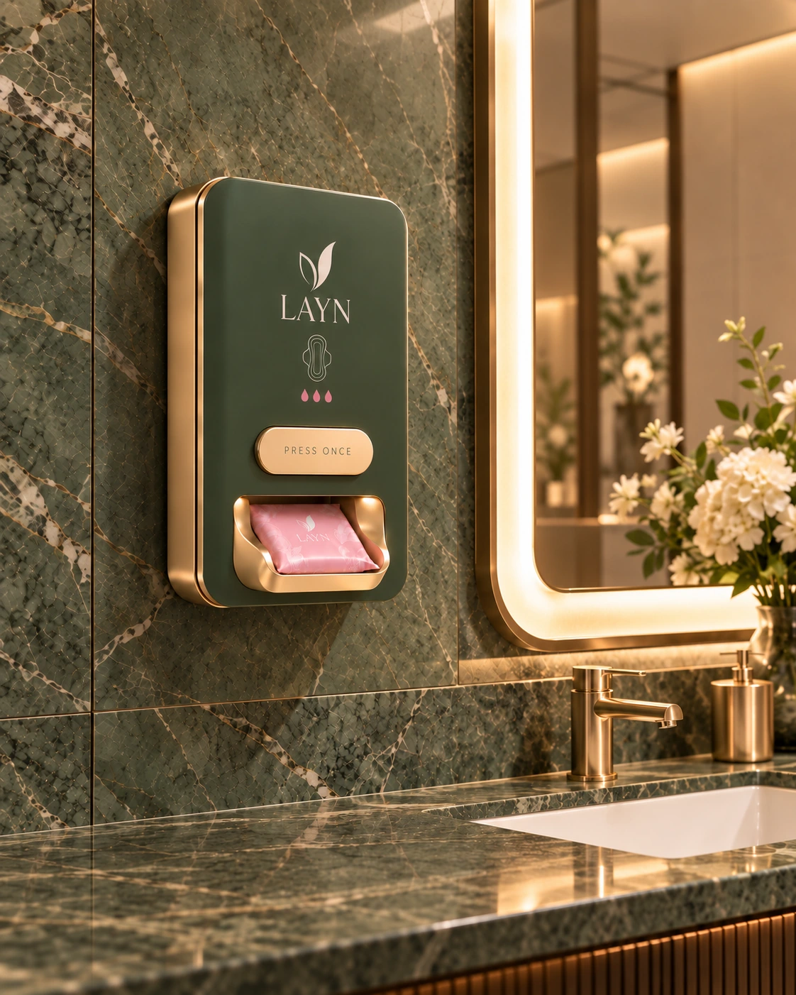 Sage LAYN PAD wall-mounted dispenser in a luxury restroom